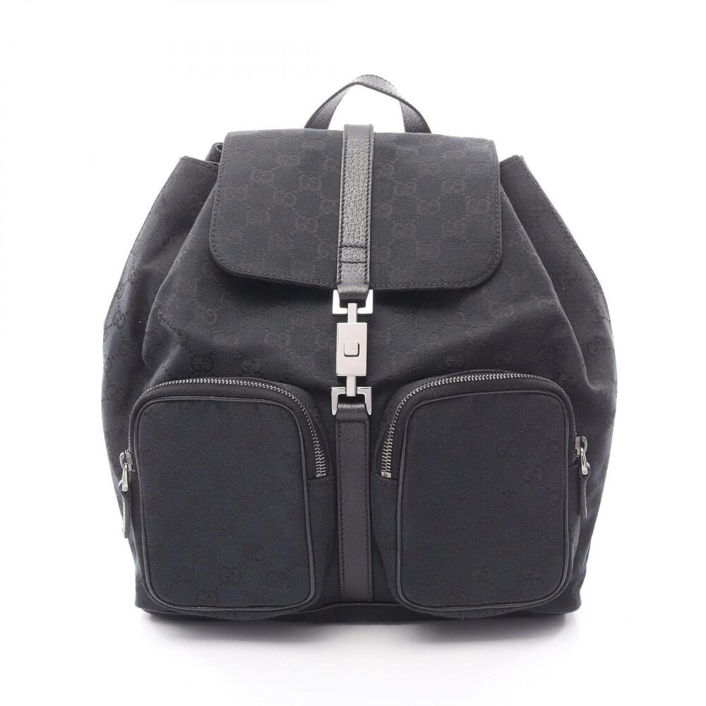 Gucci GG Canvas Jackie Backpack Rucksack Leather Navy Blue Black